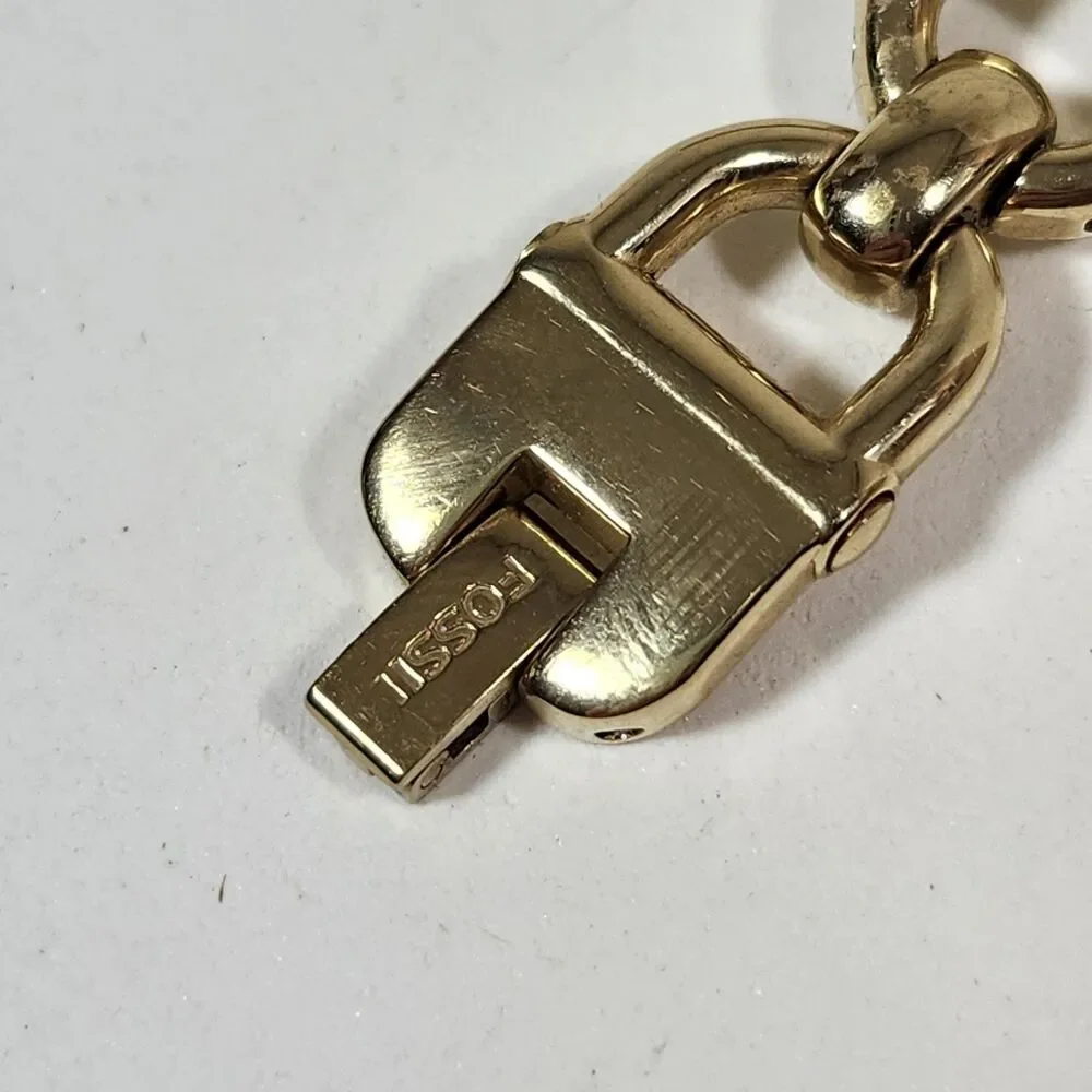 Fossil Olive Women's Watch New Battery Link Working Bracelet ES3349 Gold Tone